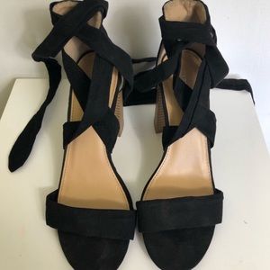 Express Sandals Ankle Tie Up Black Size: 8